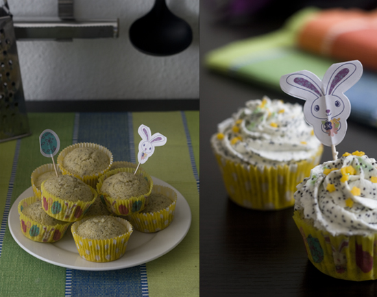 Zitronen-Cupcakes mit Mohn-Sahne